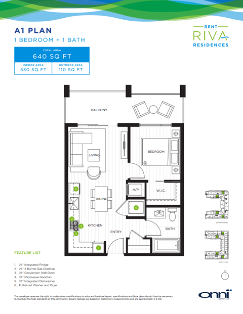 Floor plan for 1 bed, 1 bath, 530 sqft